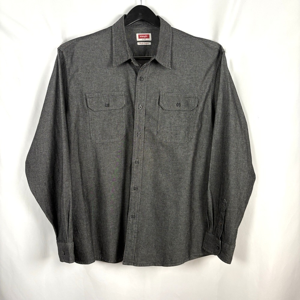 Wrangler Shirt Men 2XL/2TG Long Sleeve Denim Button Up Grey Black Casual Office